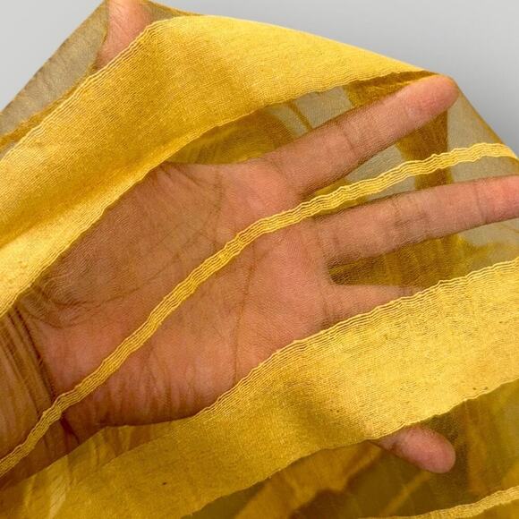 Pure 100% Silk Hand Woven Scarf Wrap Sheered Fringed Fusion Gold Made in India - Picture 6 of 7